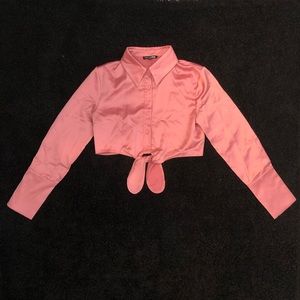 Long sleeve pink button down crop top